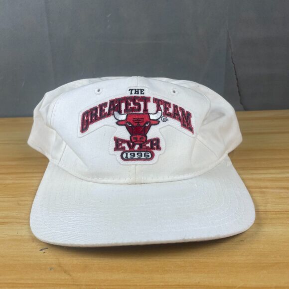 Vintage Chicago Bulls 1996 Starter Snapback Cap Hat White The Greatest Team Ever - Picture 1 of 7
